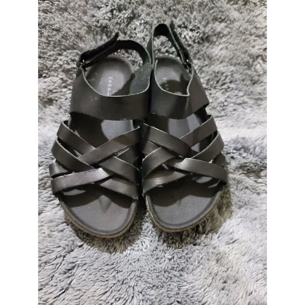 Zara Black Leather Sandals size 24